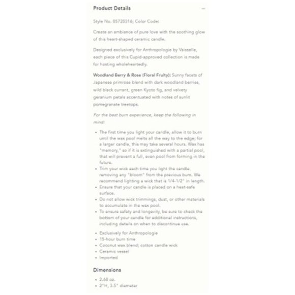 NIB - Anthropologie Vaisselle Floral Woodland Berry & Rose Ceramic Heart Candle - Picture 4 of 4